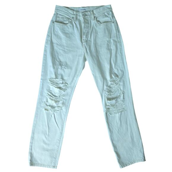 FRAME Le Original Off White Rips Button Fly High Rise Ankle Distressed Jeans 26 - Picture 1 of 11
